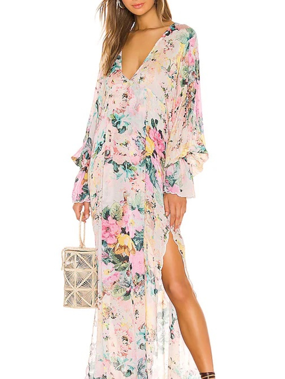 HEMANT & NANDITA Pastel Pink Floral Maxi Dress